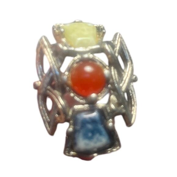 Vintage Celtic Carnelian and Agate Ring with Adjustable Shank Size 7 - Picture 3 of 6